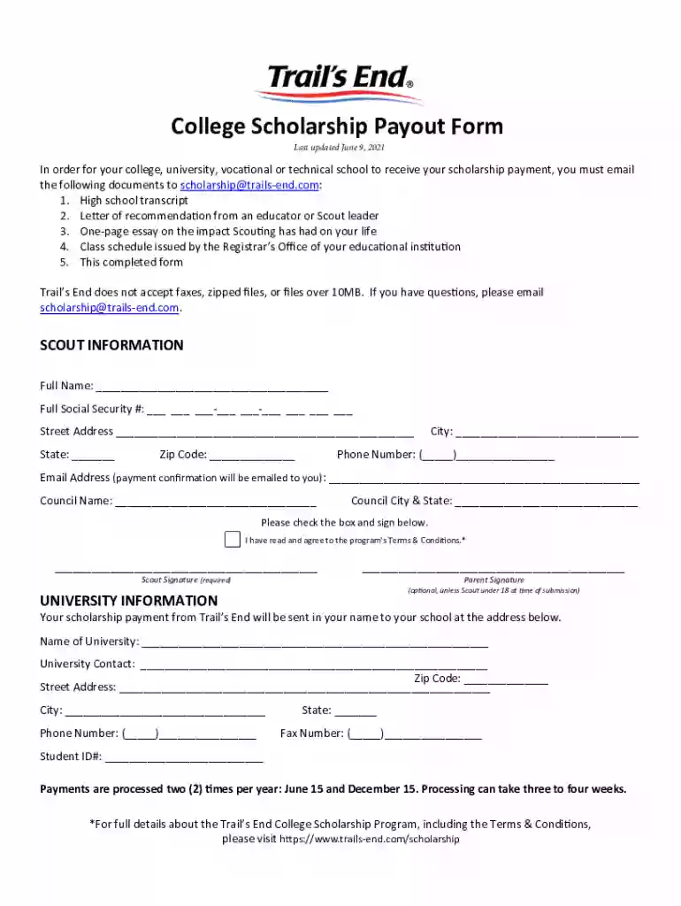 trails end scholarship payout form Preview on Page 1
