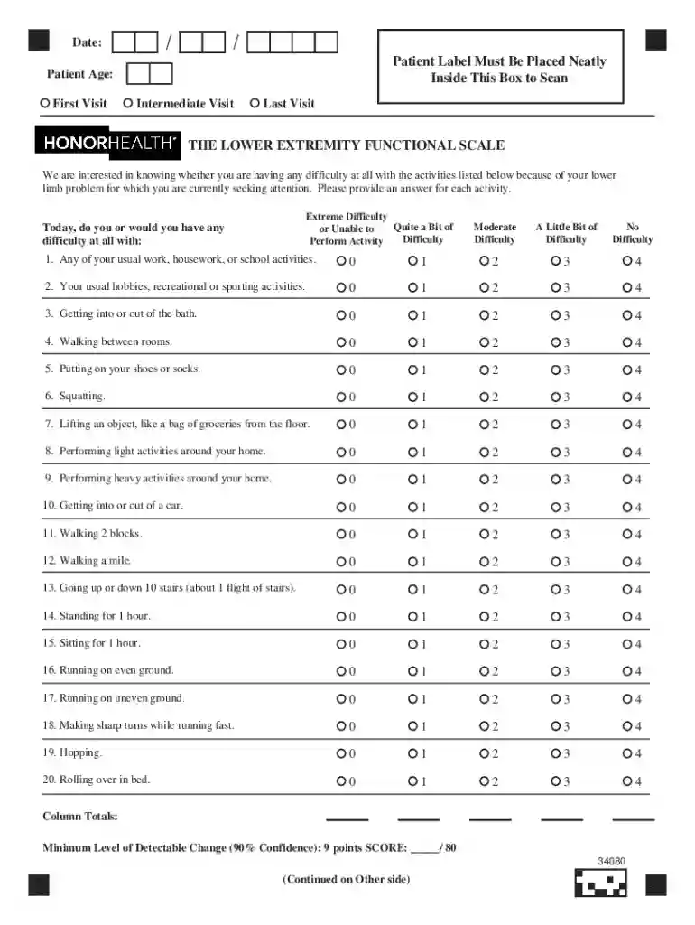 THE LOWER EXTREMITY FUNCTIONAL SCALE Patient Label Must Preview on Page 1