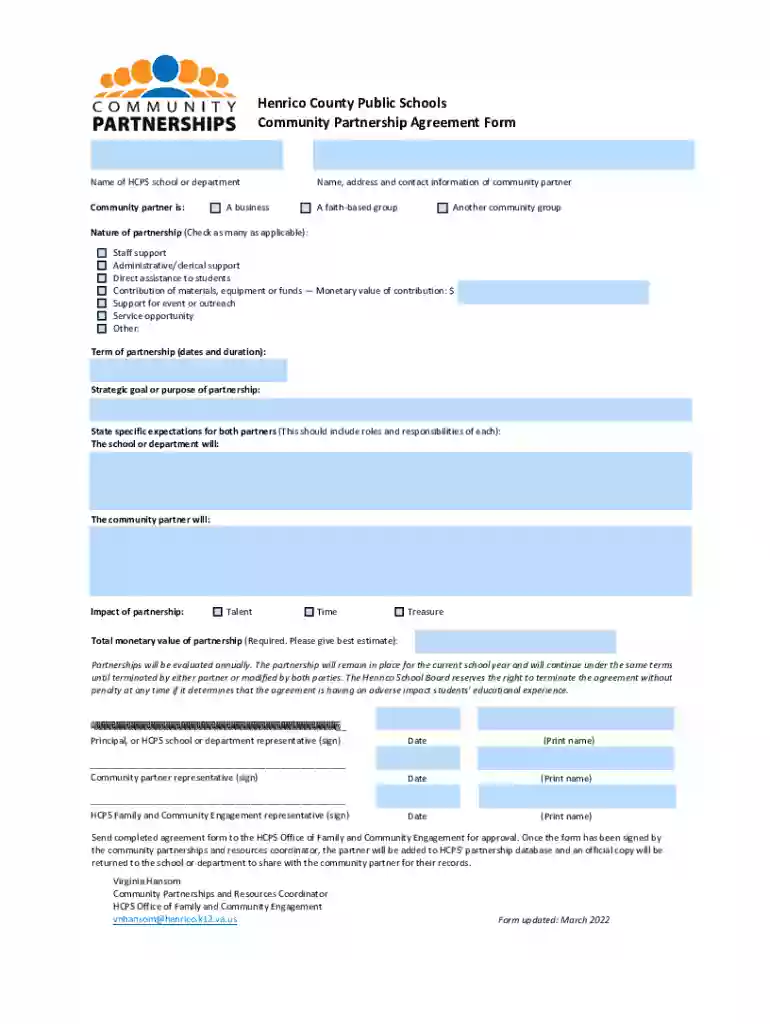 HCPS Partnership Form - Henrico County Public Schools Preview on Page 1