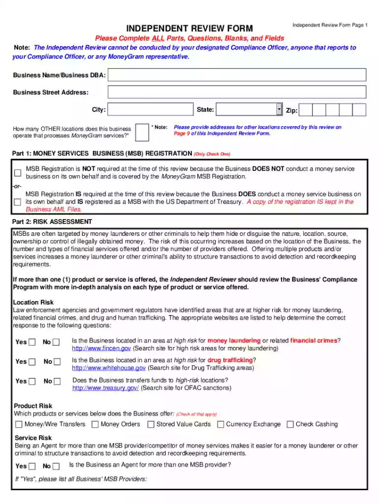 independent review template Preview on Page 1