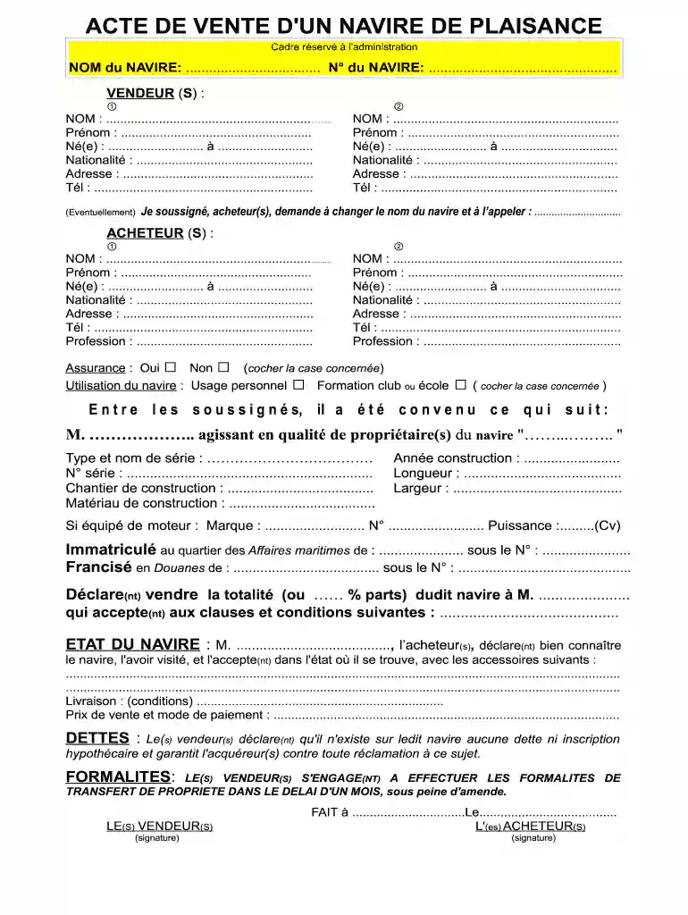 acte de vente bateau Preview on Page 1