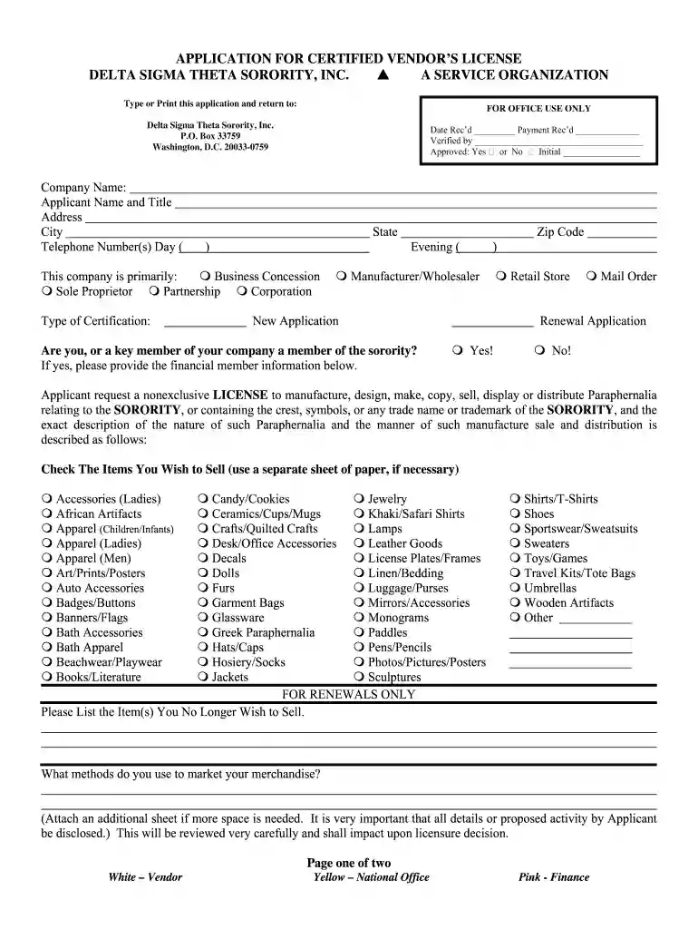 delta sigma theta vendor application Preview on Page 1