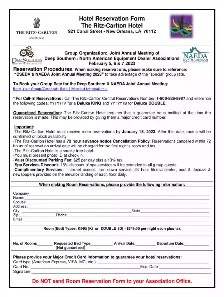 Hotel Reservation Form Preview on Page 1