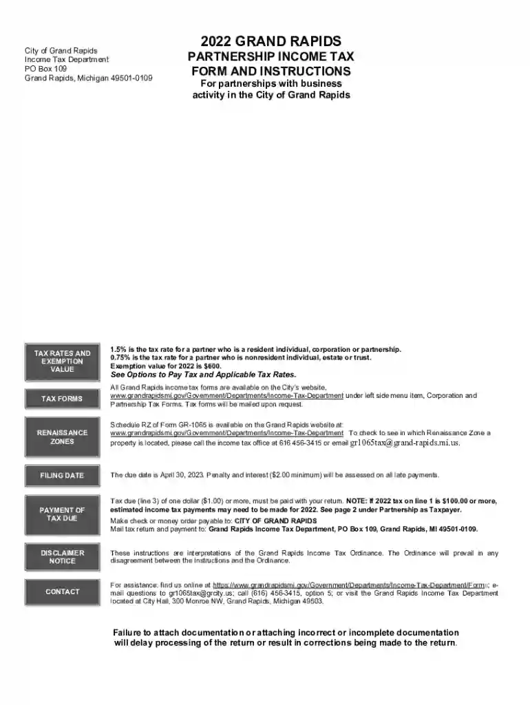 Grand Rapids Income Tax Resident - EZ Form Preview on Page 1