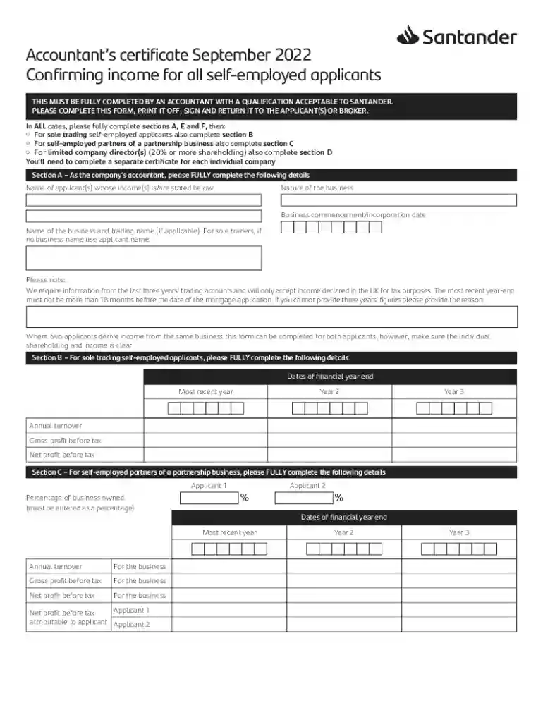 santander accountants certificate Preview on Page 1