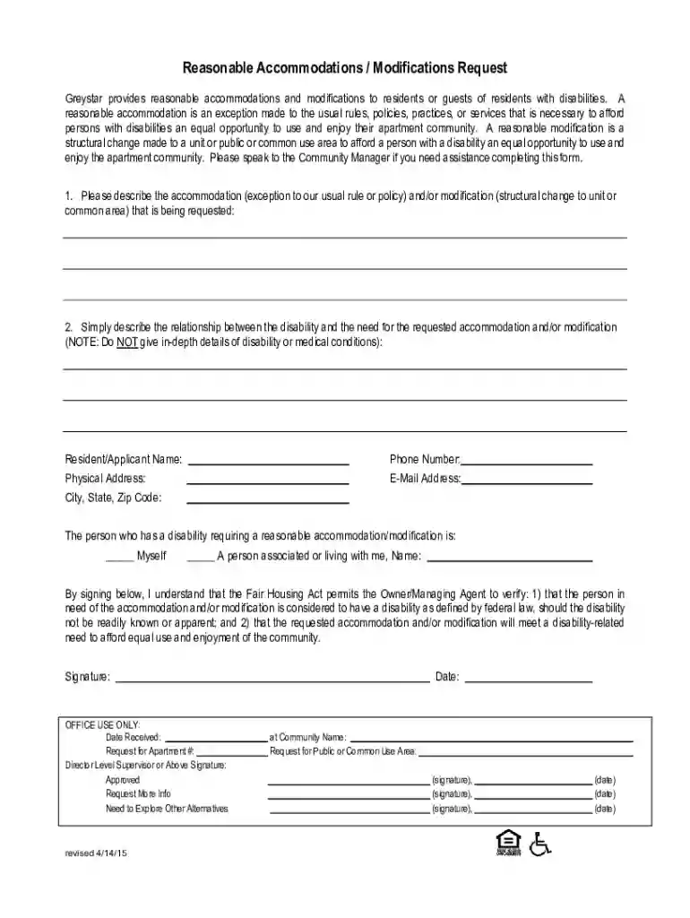Reasonable Accommodations Modification Request Form Preview on Page 1