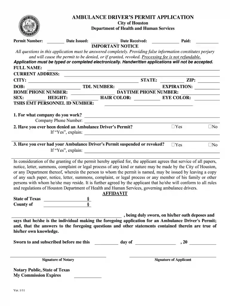 city of houston ambulance permit Preview on Page 1