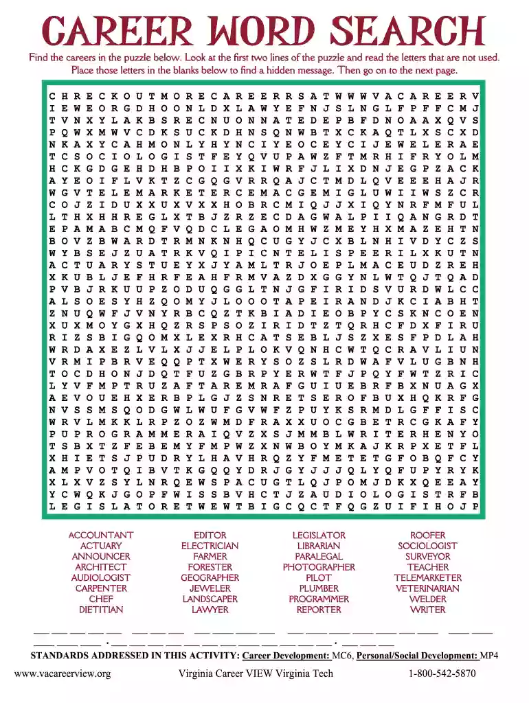 career word search answer key Preview on Page 1