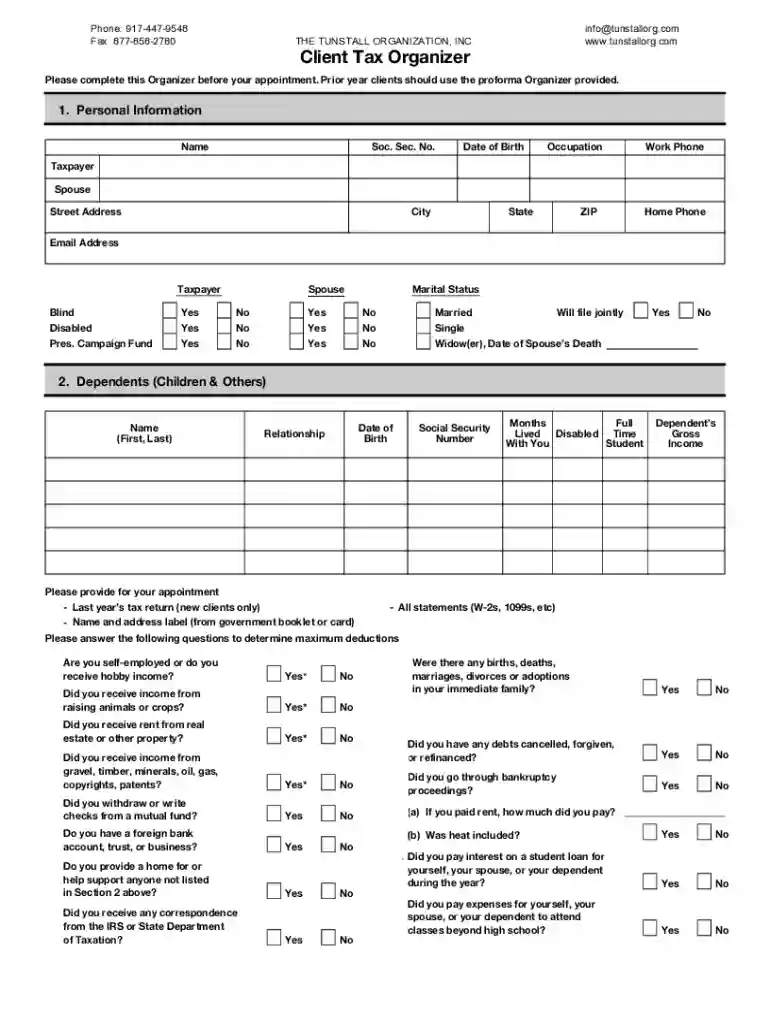 tax organizer template excel Preview on Page 1