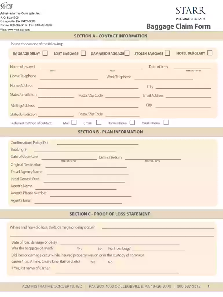 Baggage Claim Form Preview on Page 1