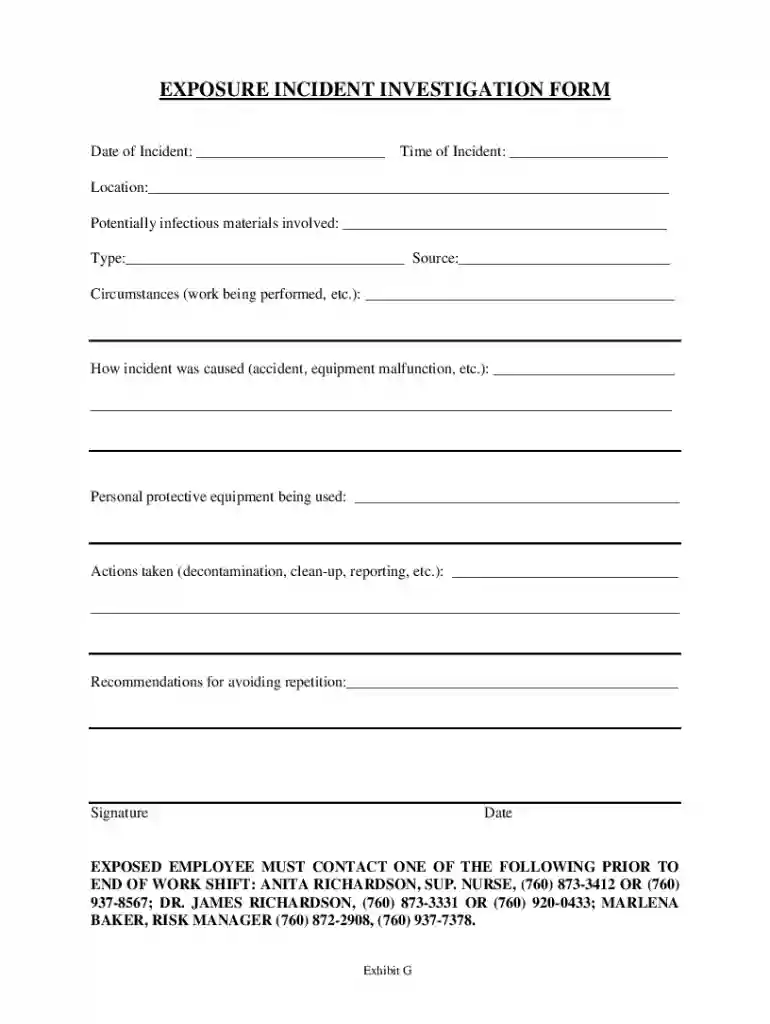 EXPOSURE INDICENT INVESTIGATION FORM Preview on Page 1