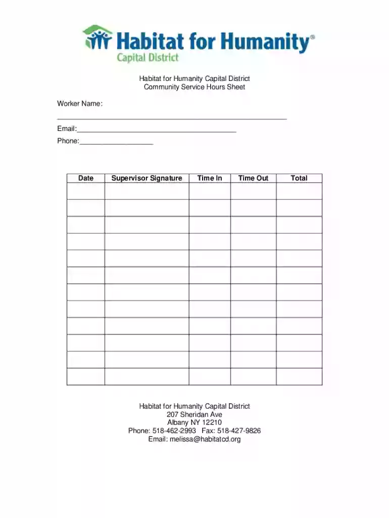 Service Hours Time Sheet - Fill Online, Printable, Fillable, Blank Preview on Page 1