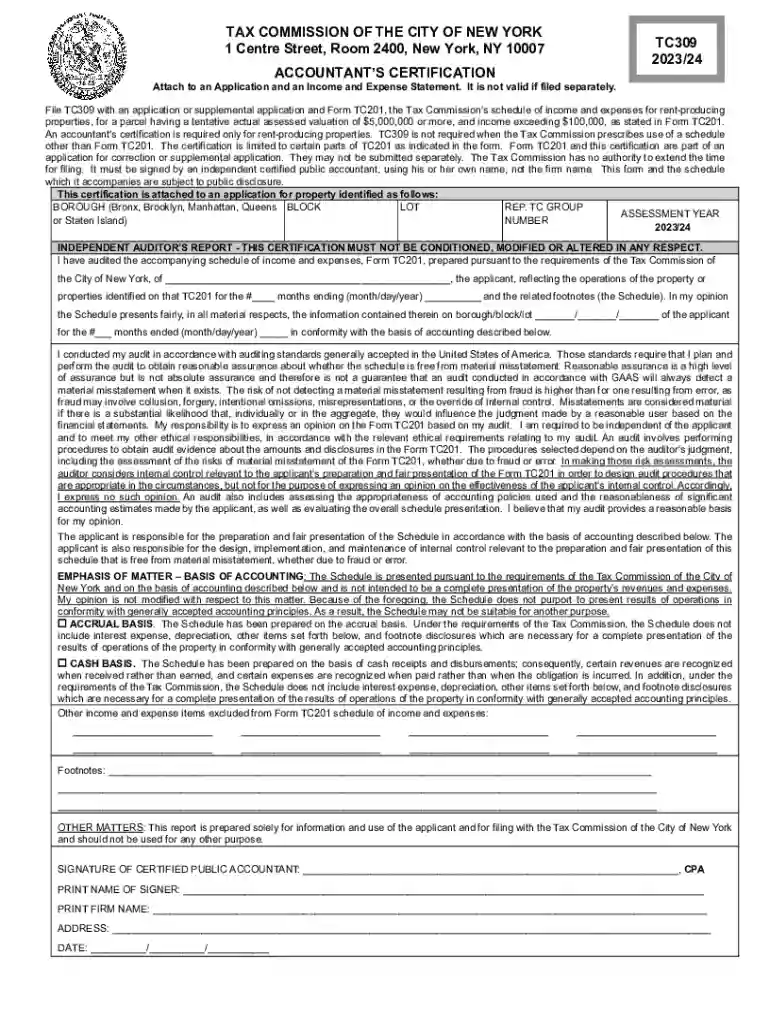 Accountant's certification Attach to TC201 Preview on Page 1