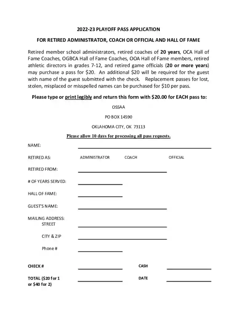 Get Ossaa Retired Coaches Pass - US Legal Forms Preview on Page 1