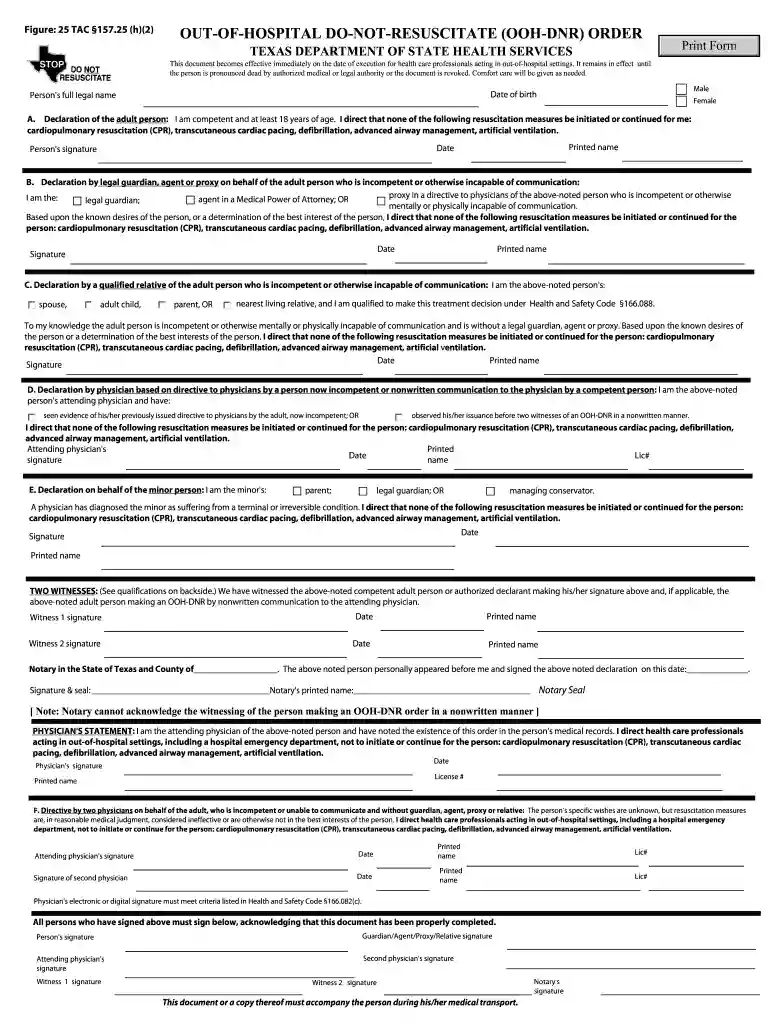 in hospital dnr form texas pdf Preview on Page 1