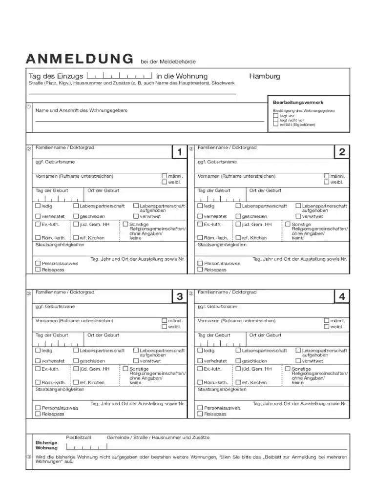 anmeldung form Preview on Page 1
