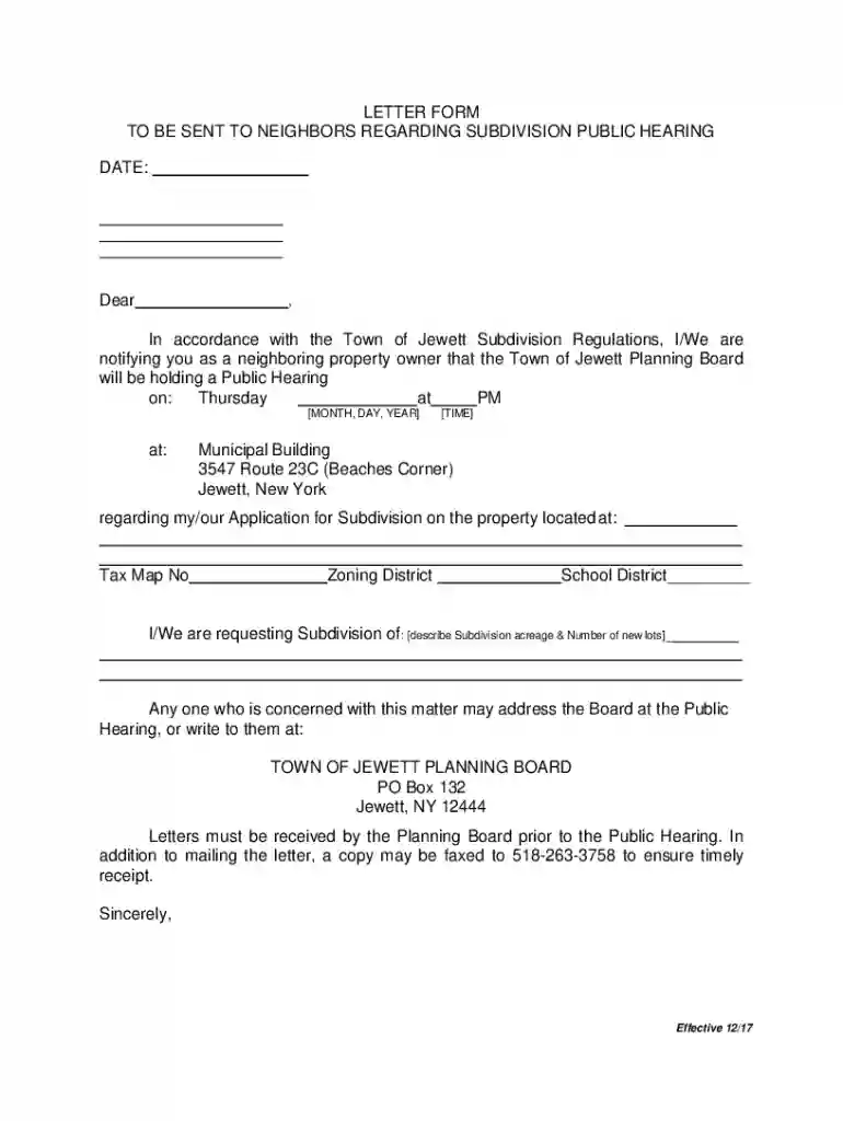 LETTER FORM TO BE SENT TO NEIGHBORS REGARDING Preview on Page 1