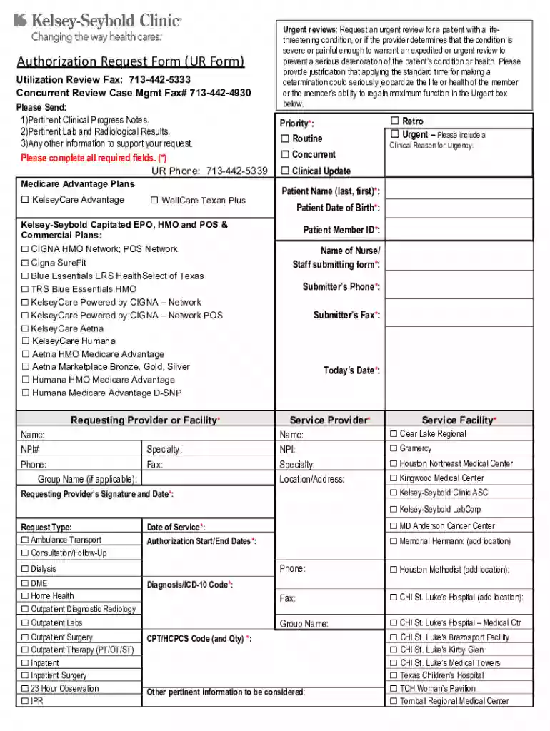 Authorization Request Form (UR Form) Preview on Page 1