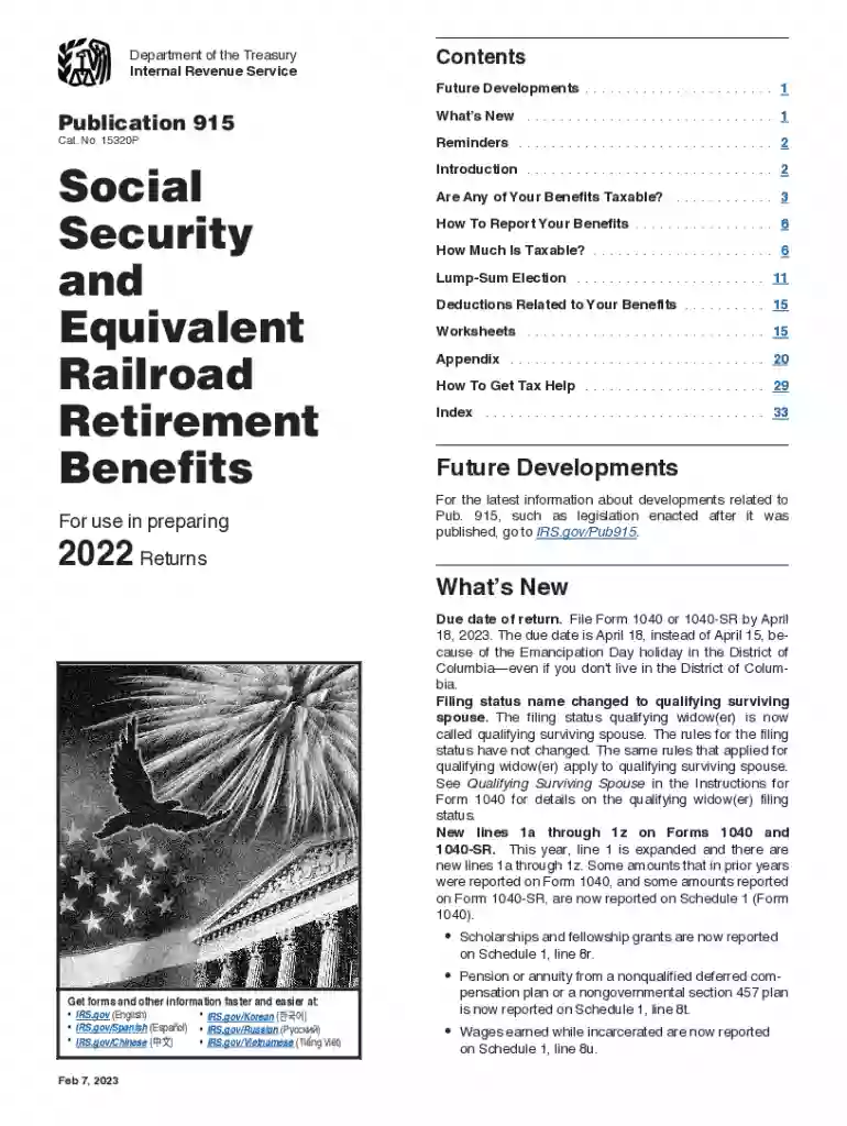 2022 Publication 915 Social Security and Equivalent Railroad Retirement Benefits Preview on Page 1