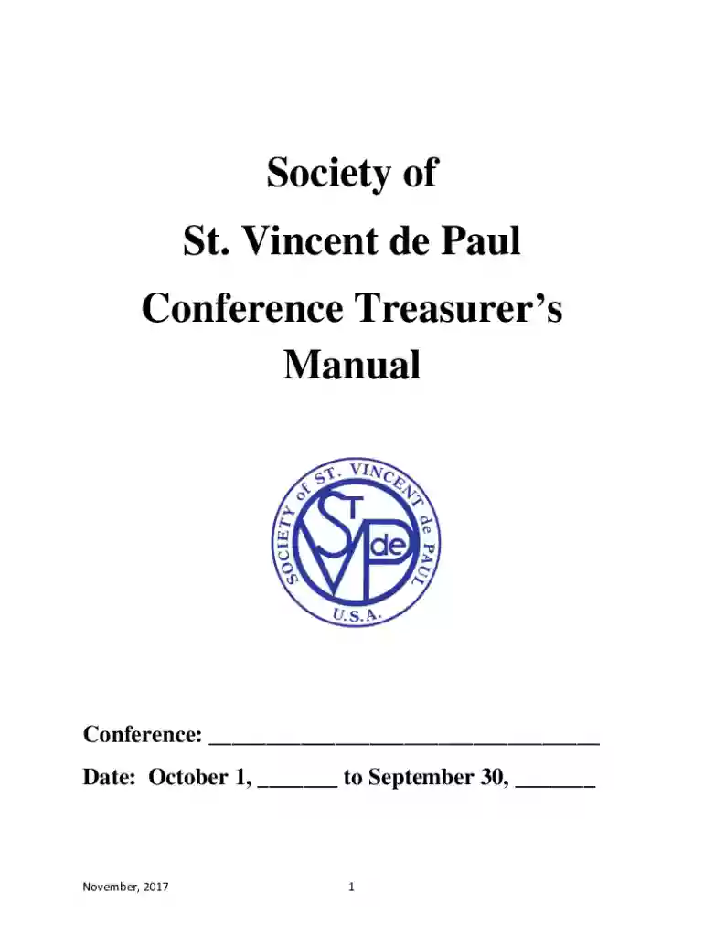 Society of St Vincent de Paul Conference Treasurer's Manual Preview on Page 1