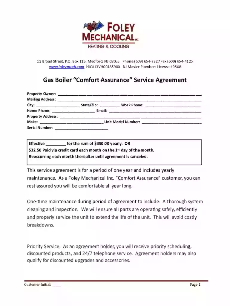 Tankless Water Heater Comfort Assurance Service Agreement Preview on Page 1