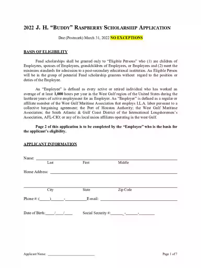 Scholarship Criteria - J H Buddy Raspberry Scholarship Fund Preview on Page 1