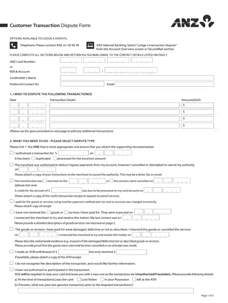 customer transaction dispute form Preview on Page 1