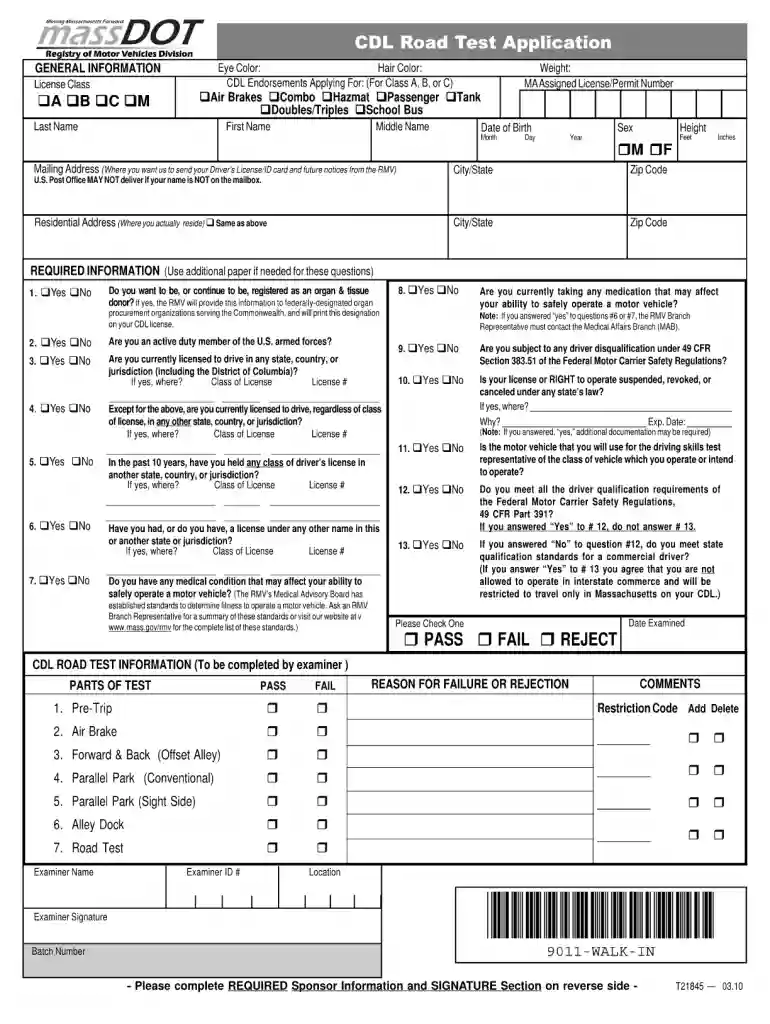 massachusetts road test score sheet Preview on Page 1
