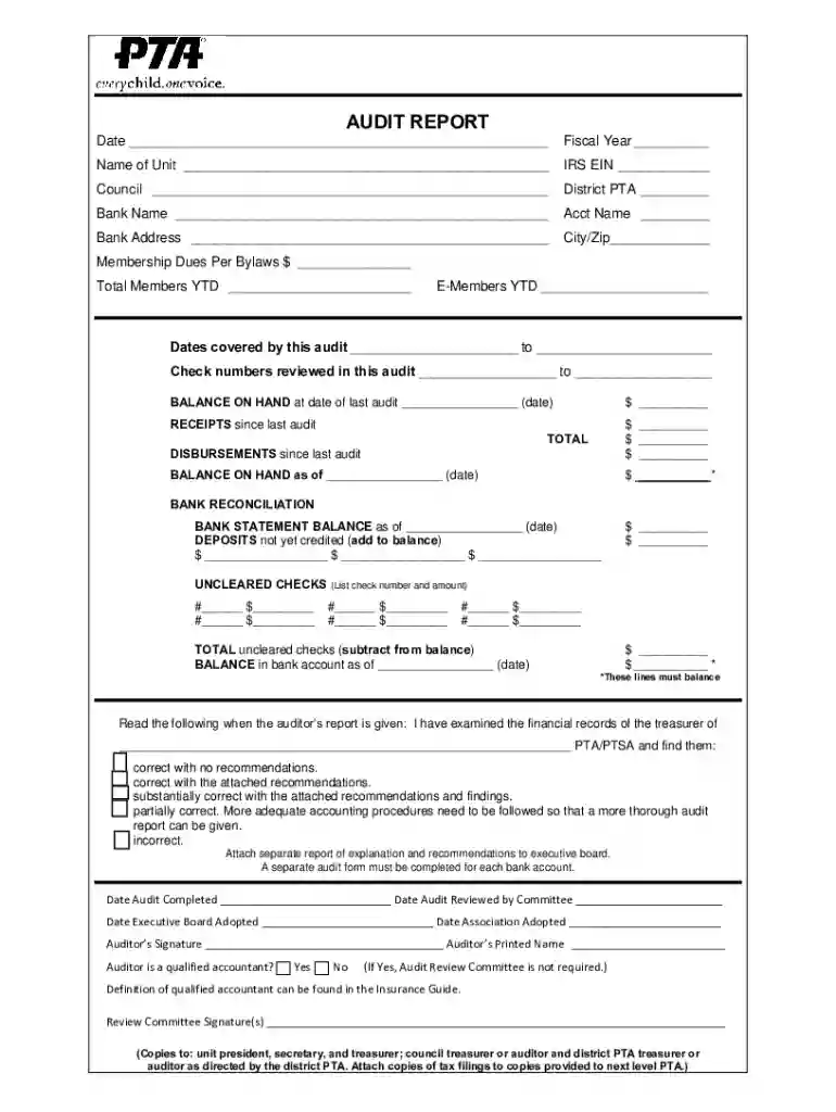 california pta audit report form Preview on Page 1