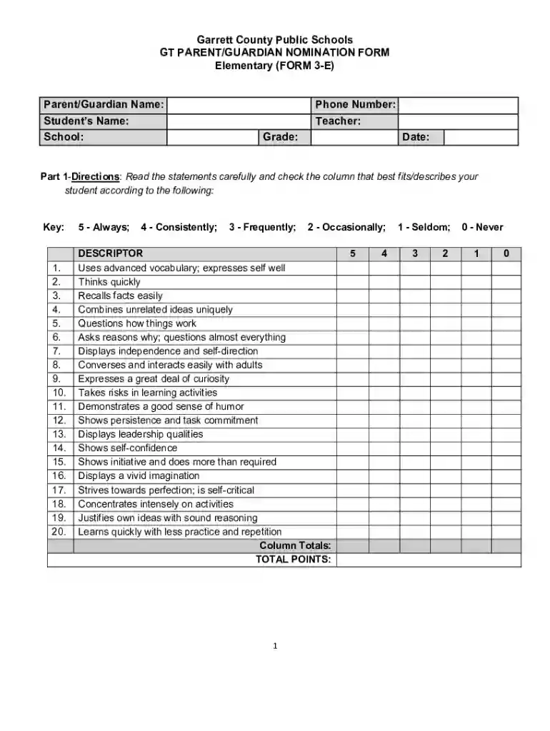 Gifted & Talented Nomination Form - Alva Public Schools Preview on Page 1