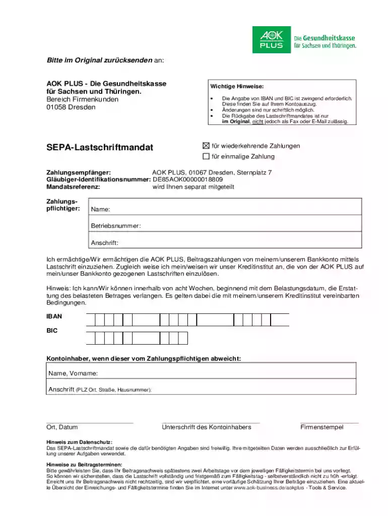 sepa-lastschriftmandat-aok-plus Preview on Page 1