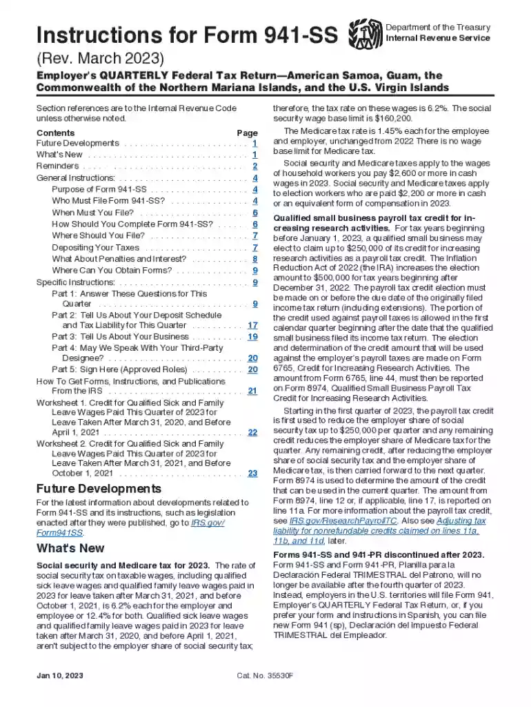 About Form 941-SS, Employer's Quarterly Federal Tax Return Preview on Page 1