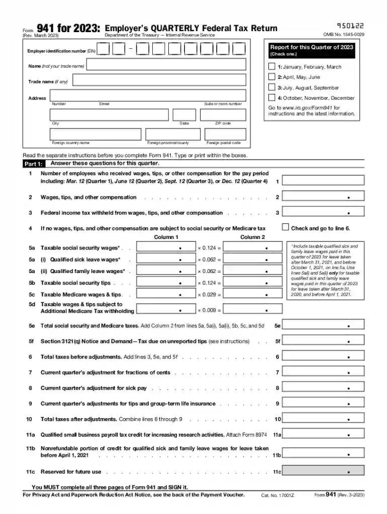 fillable 2023 form 941 Preview on Page 1