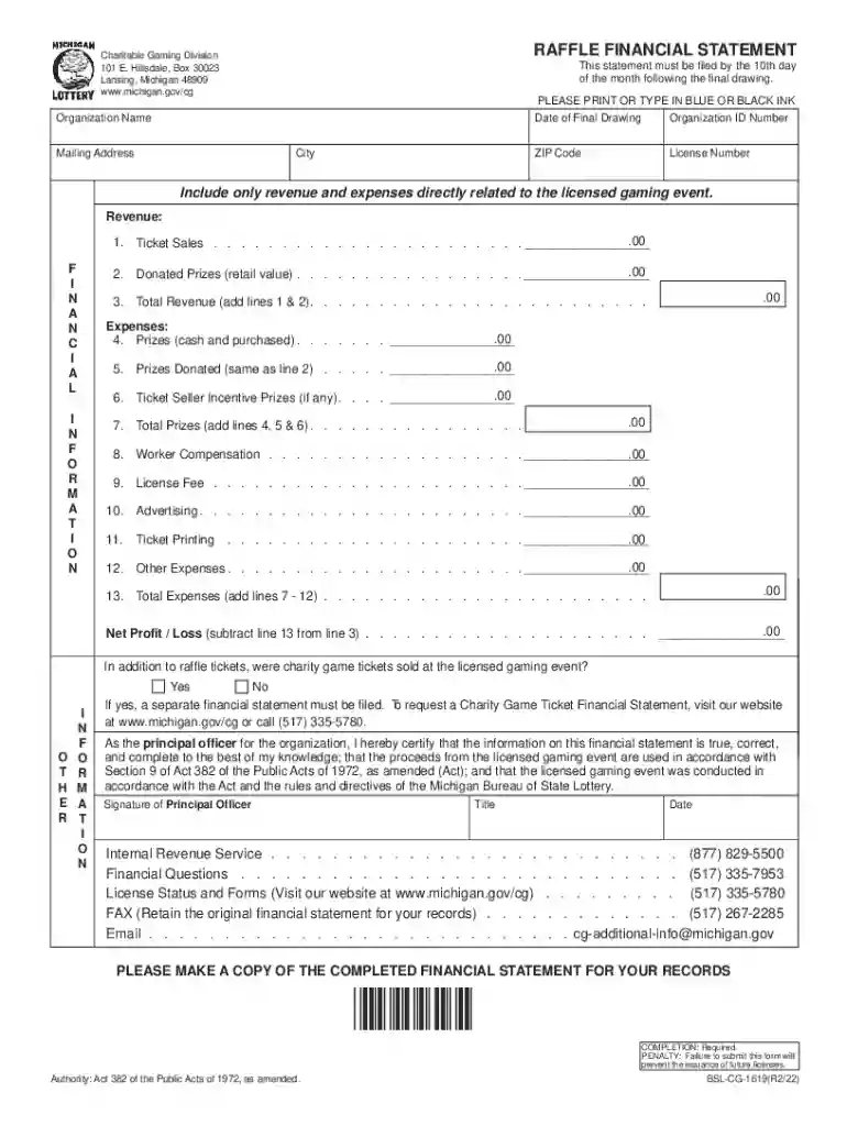 michigan raffle financial statement Preview on Page 1