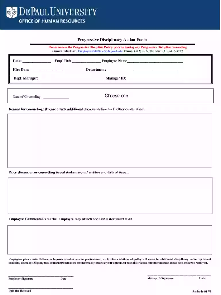 human progressive disciplinary action form Preview on Page 1