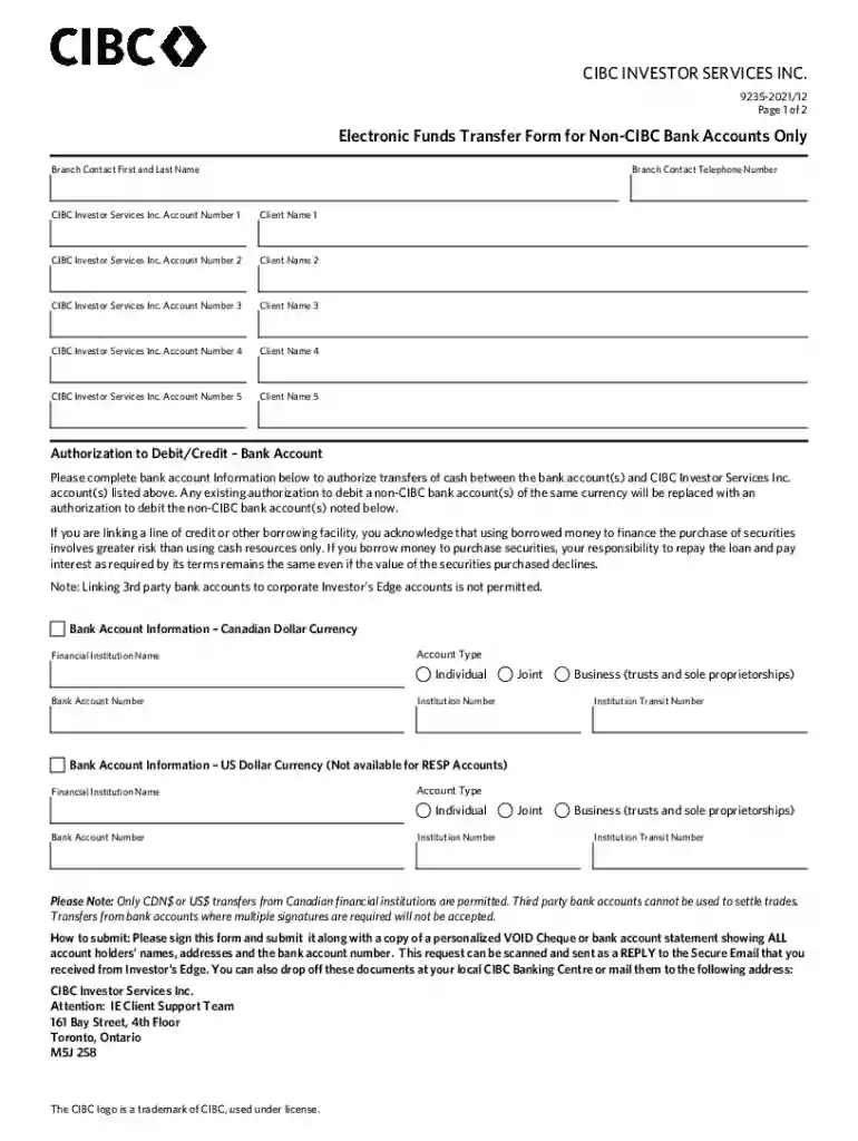 cibc electronic funds transfer form Preview on Page 1