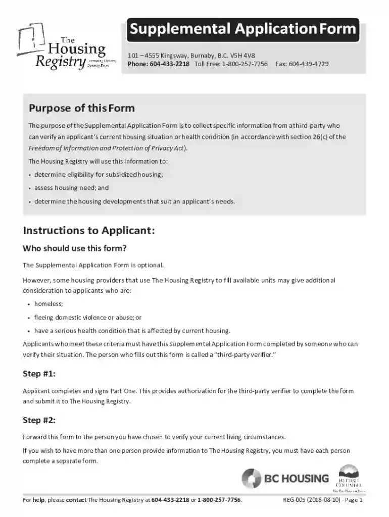 bc housing supplemental application Preview on Page 1