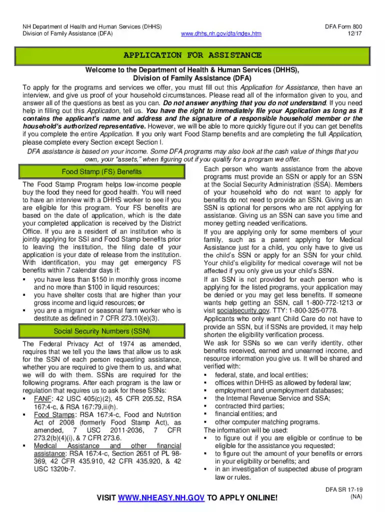 New Hampshire Application for Assistance Preview on Page 1