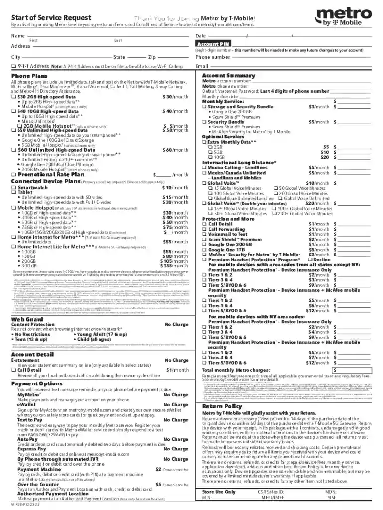Start of Service Request - Metro by T-Mobile Preview on Page 1