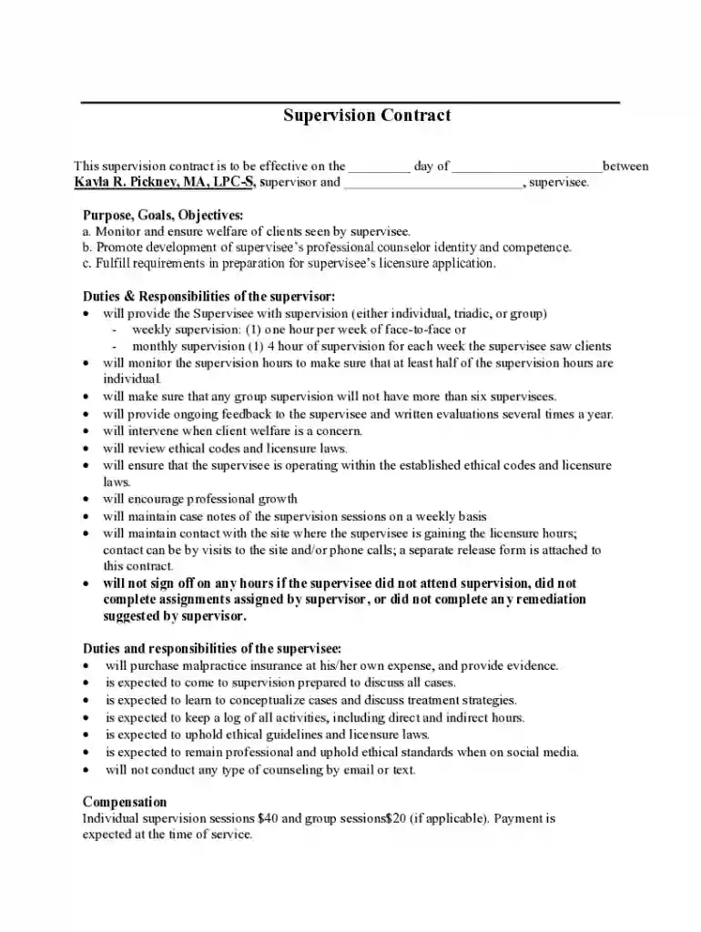 Supervision Contract Preview on Page 1