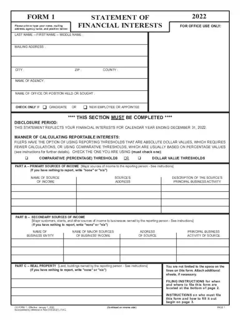 Form 1 - Florida Commission on Ethics Preview on Page 1