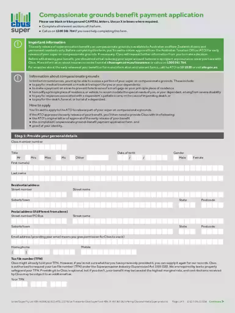 cbus compassionate release form Preview on Page 1