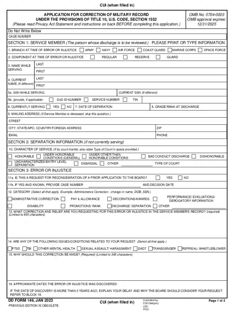 dd form 149 Preview on Page 1