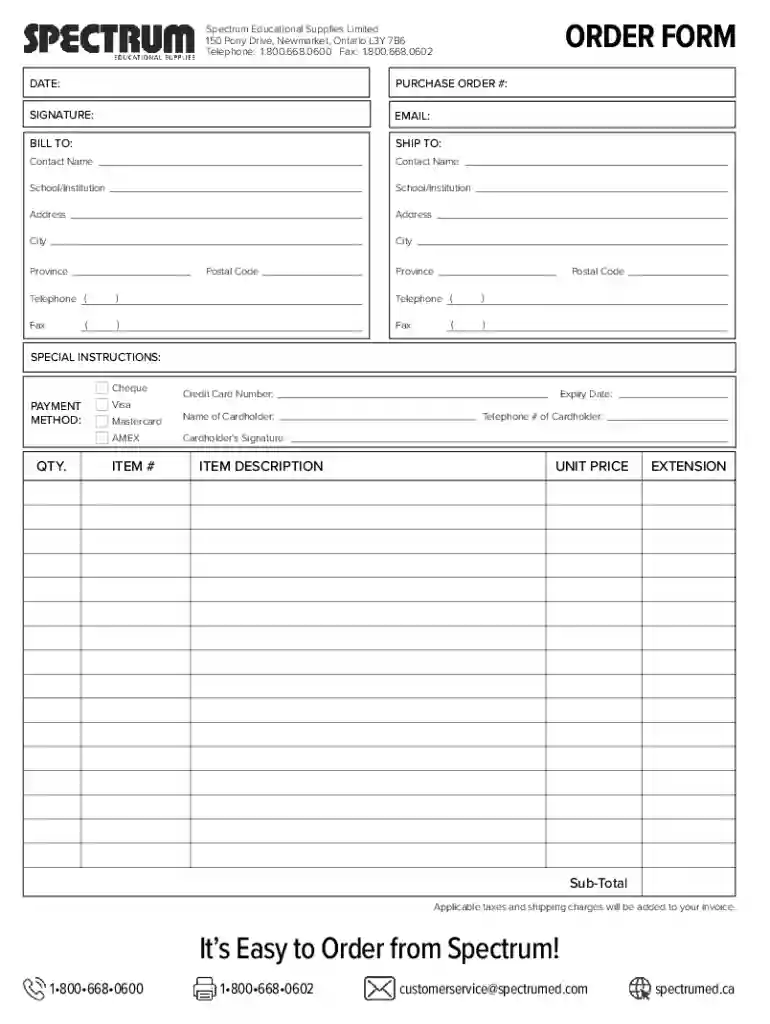 spectrum order form Preview on Page 1