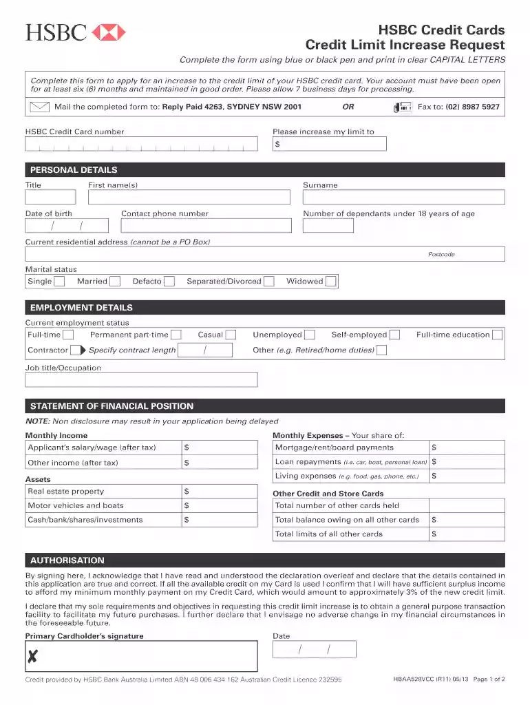 hsbc credit limit increase Preview on Page 1