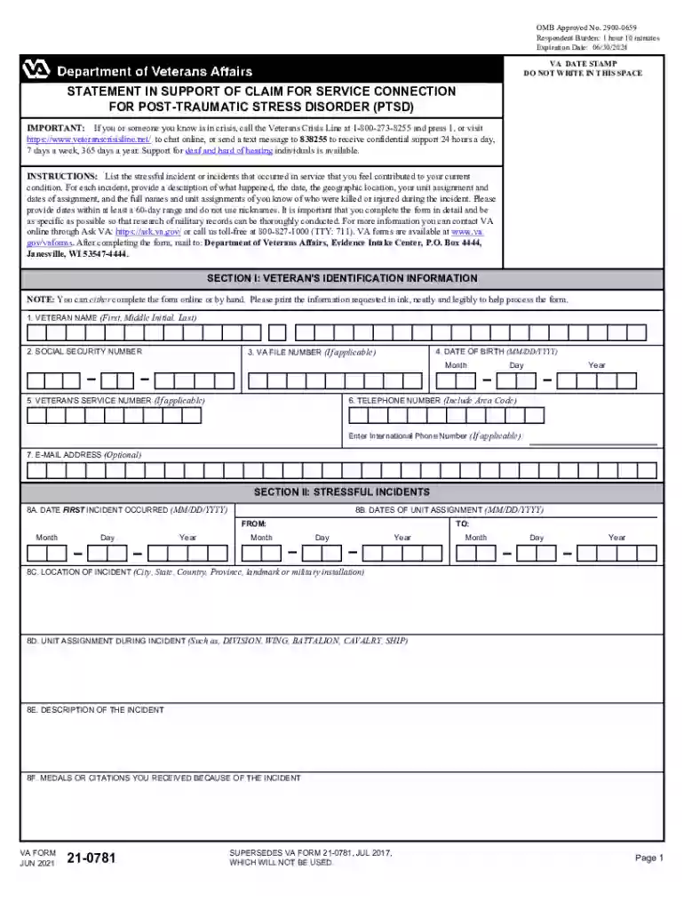 va form 21 0781 Preview on Page 1