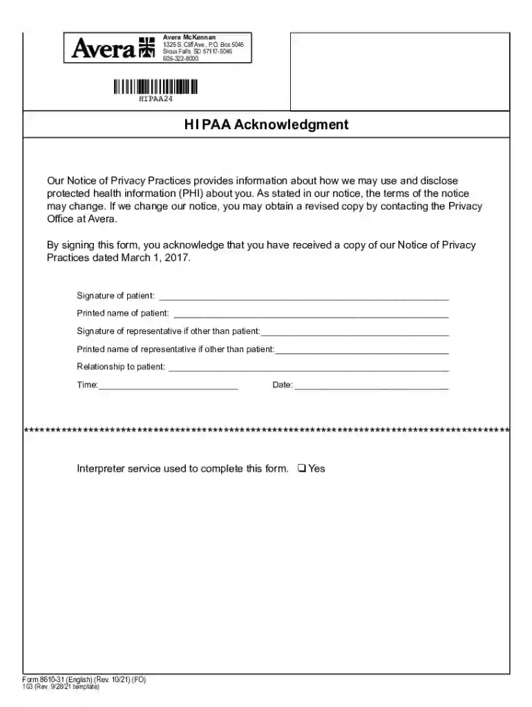 avera 8610 form Preview on Page 1