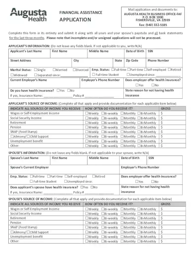 Financial-Assistance-Application-Form Preview on Page 1