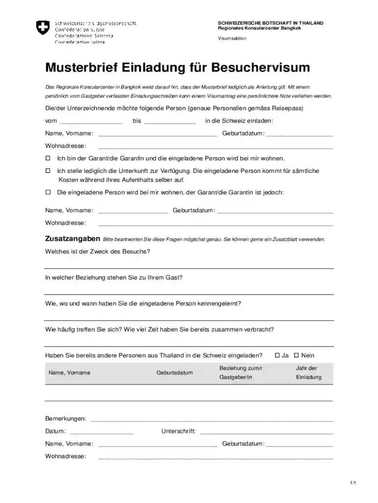 einladung zu besuchszwecken formular pdf Preview on Page 1