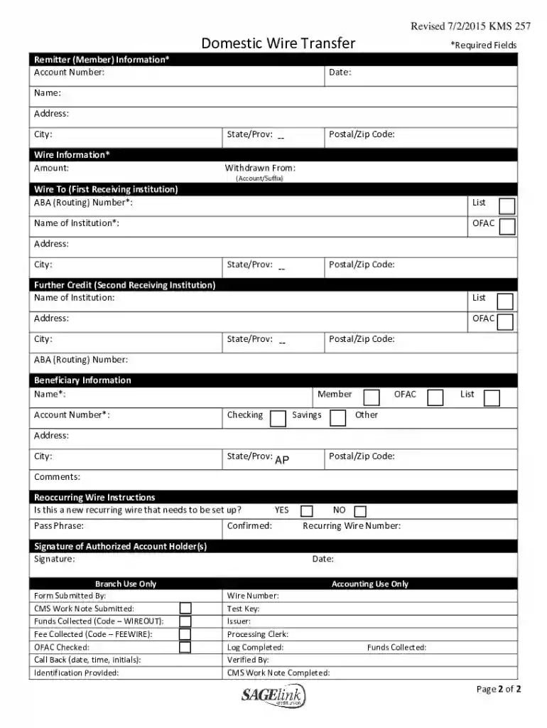 credit union wire transfer form Preview on Page 1